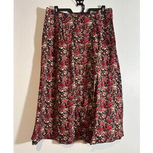 Vintage Size 20W Black Red Floral Skirt Cottage Whimsigoth Button-Up White Stag